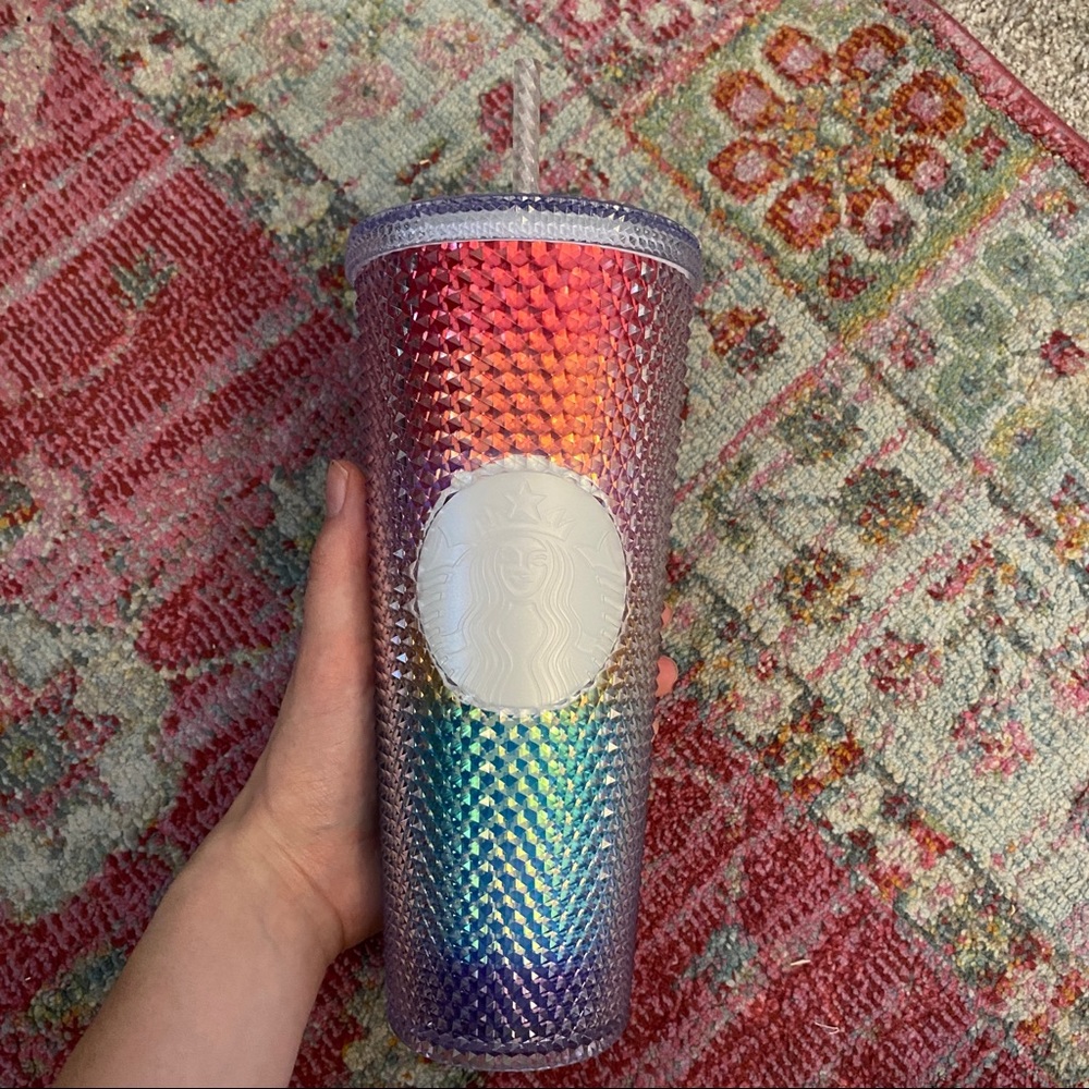 Rainbow Starbucks Studded Cup w/ Straw & Lid